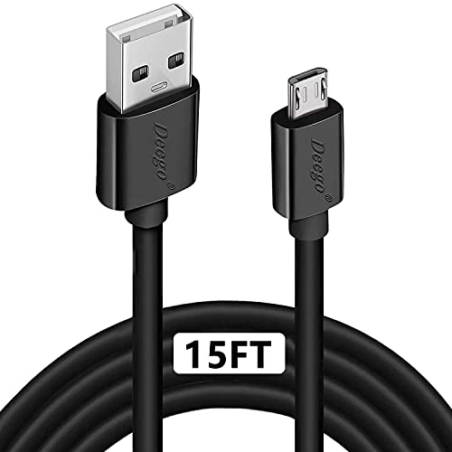 DEEGO Micro USB Cable, 15Ft Extra Long Controller Charger | Fast Android USB Charging Cable Compatible with PS4, PlayStation 4, Kindle, Security Cams,Charger Cord, Black - color: Black