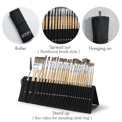 ARTIFY 25 Pieces Professional Paint Brush Set – Expert Series Synthetic Nylon Brushes for Acrylic, Oil, Watercolor, Gouache – No Shedding, Canvas Roll Case & Palette Knife, Artist Gifts Art Supplies - color: Birch