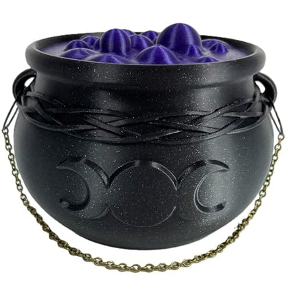 Witch's Cauldron Bowl with Bubbling Potion Lid and Chain - Spooky Halloween Goth Decor - RPG Dice Holder Stash Storage (6in Triple Moon) - size: 6in Triple Moon