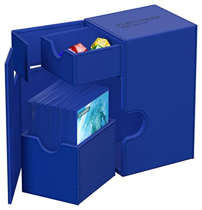 Ultimate Guard Flip'n'Tray 80+, Deck Case for 80 Double-Sleeved TCG Cards + Dice Tray, Blue, Independent Magnetic Closure & Microfiber Inner Lining - color: Blue, size: 80+