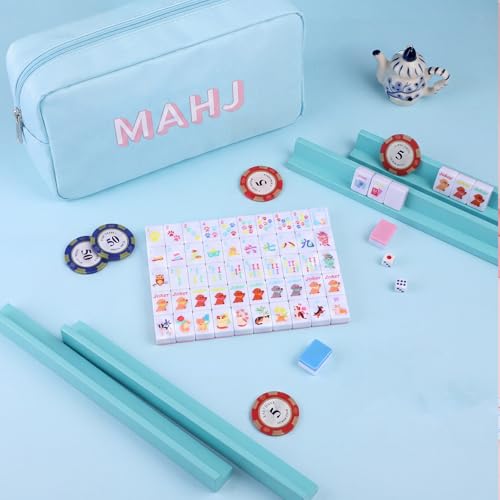 Soulchen Mini American Mahjong Tile Set Include 160 0.8 Inch Mahjong Tiles 2 Dice 4 Wooden Rulers 1 Accessory Bag 4 Beginner Rule Cards(Animal) - style: Animal