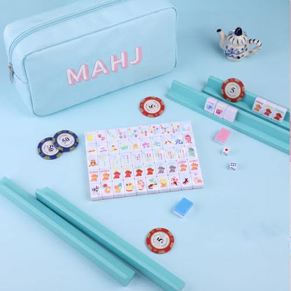 Soulchen Mini American Mahjong Tile Set Include 160 0.8 Inch Mahjong Tiles 2 Dice 4 Wooden Rulers 1 Accessory Bag 4 Beginner Rule Cards(Animal) - style: Animal
