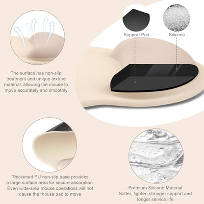 MOSISO Wrist Rest for Mouse Pad Set, Large Gaming Deskpad, Apricot | Circle Curved Mousepad&Keyboard Wrist Rest&Coaster, Ergonomic Non-Slip Mousepad&Easy Typing Pad with Silicone Lining - color: Apricot