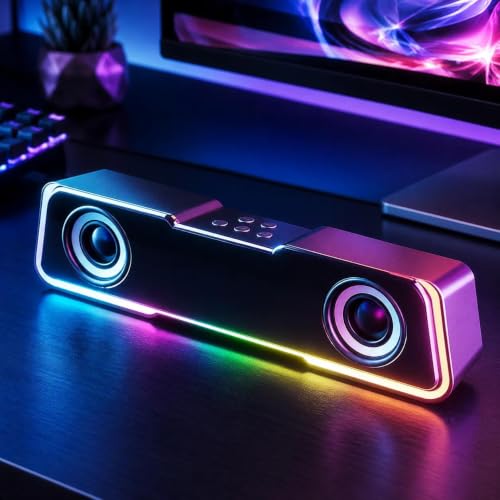 RGB Computer Soundbar Speakers for PC USB Desktop Stereo Speaker Gaming | Dual drivers deliver balanced stereo sound with enhanced clarity for music, gaming, movies and calls.