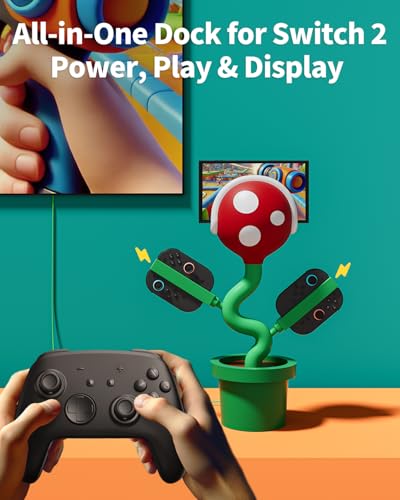 Switch 2 Dock with Cooling Fan for Nintendo Switch 2/1/OLED, Docking Station for TV Supports 4K 60Hz HD, Charges Switch 2 Joypads, USB-C PD Fast Charging, Piranha Dock Gen 2 Plantdock Cute Gaming Gift - color: Red