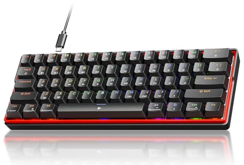 KEMOVE K61SE Gaming Mechanical Keyboard, 60 Percent Wired RGB Backlit N-Key Rollover Compact Mini 61 Keys Keyboard for PC Laptop, Red Switch - color: Black-RGB, size: Red Switch