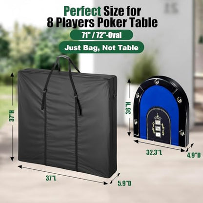 8 Player Poker Table Storage Bag, Carry Case for 72" Folding Table | Bags for 71" / 72"-Oval Folding Poker Tables for Large Moving, 600D Portable Protective Covers - Black 37 x 37 x 5.9 Inch - size: 37" x 37" x 5.9"