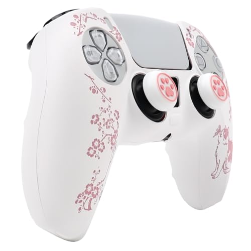 Cat Among Blossoming Branches Controller Skin Cover Compatible with PS5/Playstation 5 Controller, RALAN Protector Case Customised Thumb Grip - color: Cat White Pink