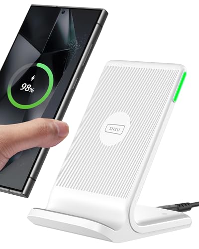 INIU Wireless Charger Station, 15W Fast Wireless Charging Stand for Official and Home Compatible with iPhone 17 16 15 14 13 12 Pro XS Samsung Galaxy S23 S22 S21 Note 20 Google etc - color: White