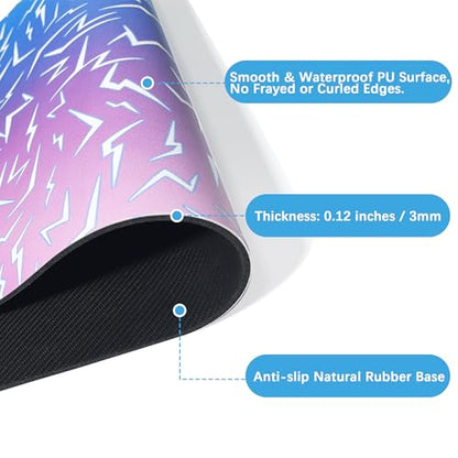 Large Padded Desk Mat, Waterproof PU Leather, Ombre Gradient | Stylish Korean print, smooth grip rubber base, anti-curl edges, soft, flexible and portable for gaming & office use