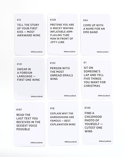 DSS Games Who Can Do It [Compete with Your Friends to Win These Challenges | Adult Party Game | Great for Game Night, Big Groups, Pregames | Gifts for Him] | 250 Challenge Cards, 3+ Players, Ages 17+, Pregame, Game Night, Gift for Him, College Party Game,