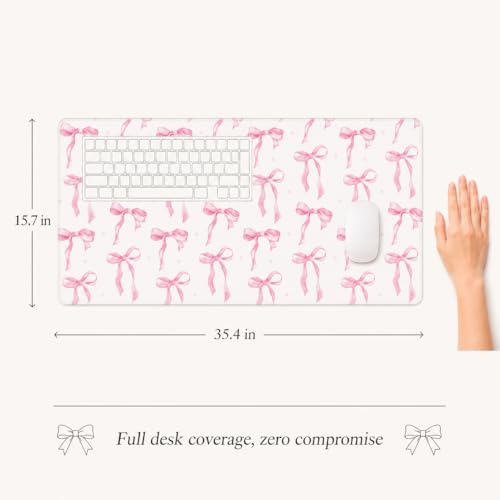 Pink Bow Desk Mat 35.4x15.7 Inch, Large Extended Mouse Pad with Coquette Bow Pattern, Non-Slip Waterproof Desk Pad for Home Office, Study & Aesthetic Setup (Pink Bow) - color: Pink Bow