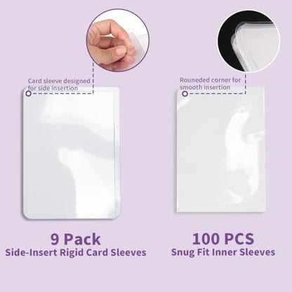 Fire-Resistant Trading Card Binder 9 Pocket, 540 Capacity | Black Card Album for MTG, TCG, and Other Game Cards, with 9 Rigid Card Holders and 100 Snug Fit Sleeves