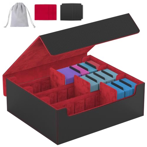 3-Row【2400+】Trading Card Storage Box, Card Organizer Holder with 8 Dividers, Case Fit for MTG TCG Magic Commander Deck Playing Cards, Deck Box for Sport Card - color: Red, size: 2400+
