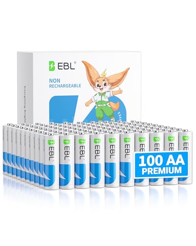 EBL AA Alkaline Batteries 100 Pack, 1.5V Long-Lasting Double A Battery | Upgraded 2X Power, Leakproof Design, 12-Year Shelf Life for Household & Business Devices, Non-Rechargeable - size: AA 100 Count (Pack of 1)