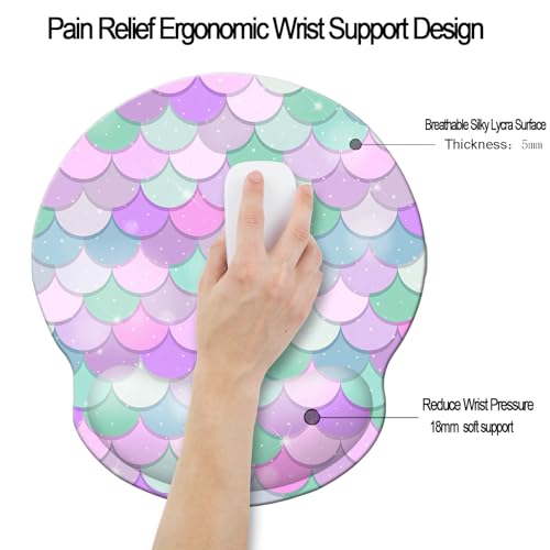 Ergonomic Memory Foam Wrist Support Mouse Pad Comfortable Padded Wrist Mousepads 9in X10in Pain Relief Desktop Mouse Mat (Candy Mermaid Foam) - color: Candy Mermaid Foam