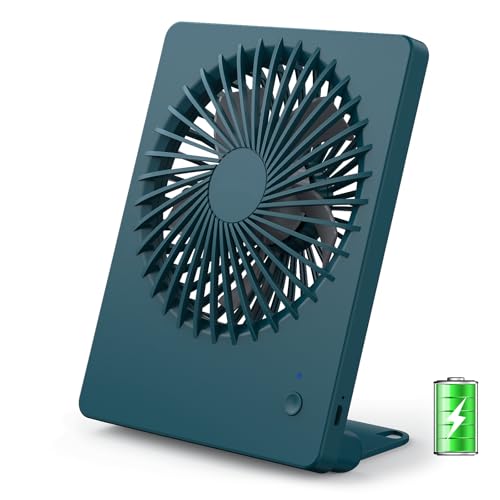 Zuvas Desk Fan Small Rechargeable Battery Table Fans for travel Ultra Quiet | 180° Tilt Folding, LED Dislay, Portable Fan Slim Design, 3 Speed Adjustable, for Office Bedroom Desktop, Cruise Essentials - color: Deep Green