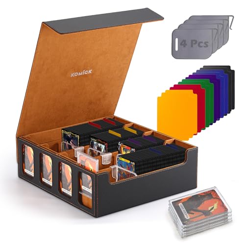 Ultra-Capacity 4-Row Trading Card Storage Box with Commander Display, Holds 3000+ Cards with Dividers & Card Holders, PU Leather MTG Commander Deck Box, YuGiOh, TCG, Sport Cards (Black/Gold) - color: Black / Gold