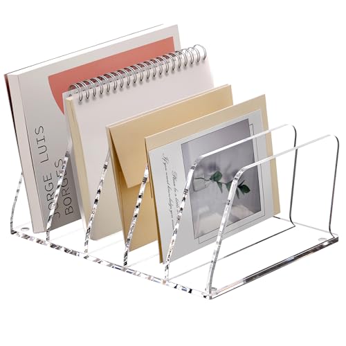 SANRUI Acrylic Mail Sorter Desktop Organizer, 5 Compartments Clear Small File Script Letter Document Storage for Desk Bill Filling Envelope Holder Office, Home, School Organization - size: 5 Compartments Tilted Enlarge