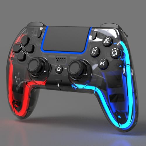 BETMI Wireless Controller for PS5, Pro/Slim/MAC/PC (Transparent Black) | Hall Effect Joysticks, Dual Vibration, Marco/Turbo/3.5mm Jack/6-Axis Gyro, Speaker, LED Gamepad for Steam Deck, L Red R Blue - color: Transparent Black, L Red R Blue