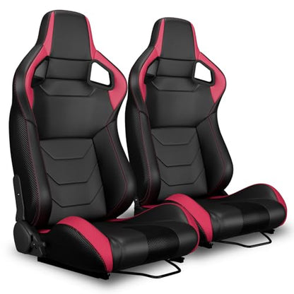 2 Pcs Adjustable Universal Racing Seats with Double Sliders, Reclinable Bucket Seats, 1 Pair of Sport Seats for Vehicles (Pink) - color: Pink