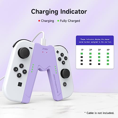 JINGDU NS Joy-Con Charg Grip Compatible with Nintendo Switch Standard & OLED Model, Switch JoyCon Controller Charger with Charging Cable and 2 Thumb Grip Caps, Play While Charging, Purple - color: Purple
