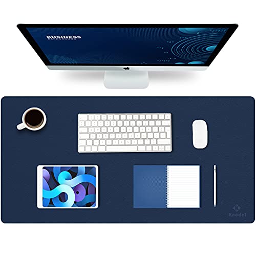 K KNODEL Large Office Leather Desk Mat, Mouse and Keyboard Pad, Computer and Laptop Mat, Desktop Protector and Cover, Writing Pad and Blotter (31.5"x15.7", Dark Blue) - color: Dark Blue, size: 31.5" x 15.7"