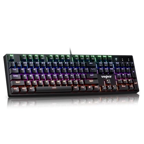 wegear Mechanical Gaming Keyboard with Clicky Switch, 104-Key Full Size RGB Backlit Wired Keyboard（11 Modes, Anti-Ghosting, Double-Shot ABS Keycaps, Lighted Computer Key-Board for PC Windows-Black