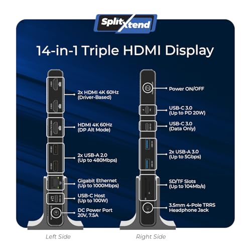 OREI DisplayLink Docking Station 3 Monitors – 3X 4K@60Hz HDMI – 6X USB (4X USB 3.0), Gigabit Ethernet, 100W PD, AUX – Triple Monitor Docking Station with Win & Mac Support | OREI DisplayLink Docking Station 3 Monitors – 3X 4K@60Hz HDMI – 6X USB (4X USB 3.