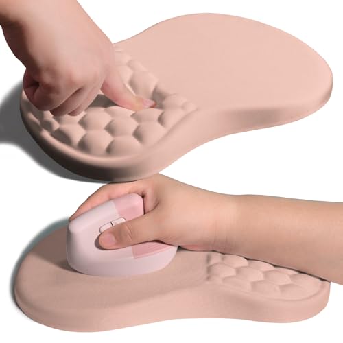Ergonomic Joint Wrist Support Mouse Pad with Memory Foam Cushion Massage Bump, Carpal Tunnel Pain Relief Mousepad Slope Design for Wrist Rest, 11.8x7.9 in, Rose Pink - color: Rose Pink