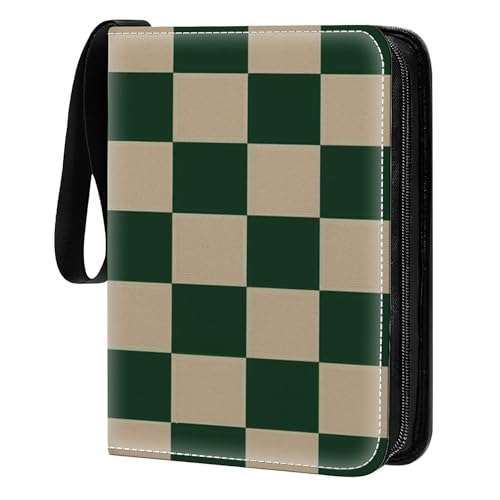 Card Binder 400 Pockets, 50 Sleeves Large Binder Trading Cards Holder 4 Pocket, Storage Organizer, Album Folder Case Protector Collector Gift Dark Green Beige Checkerboard - color: Dark Green Beige Checkerboard, size: 4 Pocket