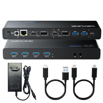 WAVLINK Pro Dual 4K@60Hz Universal Docking Station | USB 3.0/USB-C Laptop Dock for Mac & Windows | 2 HDMI/DP Monitors, Gigabit Ethernet, 6 USB 3.0 | Home Office & Multi-Screen Productivity. - color: 69DK2