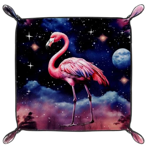 Starry Flamingo Planet Dice Tray PU Leather Dice Rolling Tray Folding Dice Holder for Dice Games, Like RPG, DND and Other Table Games - color: Multi 10
