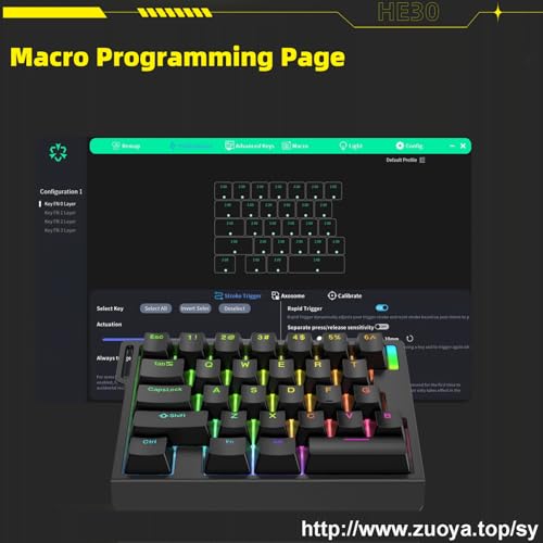 HE30 Rapid Trigger Gaming Keyboard,One-Handed Magnetic Switch Hall Effect RGB HotSwap Custom Mechanical Keyboard Adjustable Actuation,8kHz Hyper Polling Rate Mini Macro Gasket Keypad (Black)