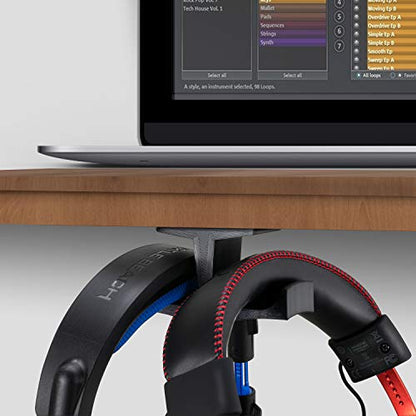 BRAINWAVZ BigT Dual Headphone Stand (2 Pack), Under Desk Hanger for Headphones, Gaming Headsets, Mobiles Accessories, Stick On, No Screws, Black - style: Big T - 2 Pack