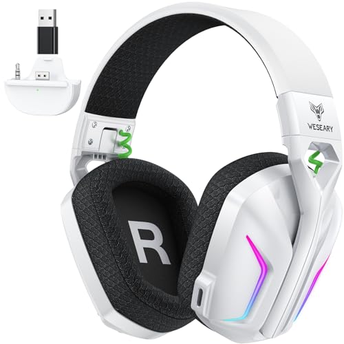 WESEARY Wireless Gaming Headset for Xbox Series X|S, Flux White | 2.4GHz Ultra-Low Latency Headset with Noise Cancelling Mic for PC, PS5/4, Switch, Mac, 3D Surround Sound, Bluetooth 5.4, 50Hr