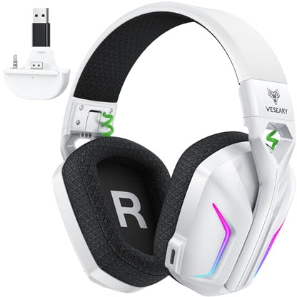 WESEARY Wireless Gaming Headset for Xbox Series X|S, Flux White | 2.4GHz Ultra-Low Latency Headset with Noise Cancelling Mic for PC, PS5/4, Switch, Mac, 3D Surround Sound, Bluetooth 5.4, 50Hr