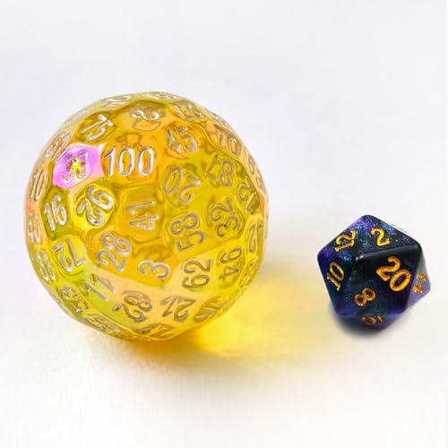Bescon Dazzling Yellow 100 Sided Dice, Game Dice D100, Polyhedral Solid 100 Sides Dice 45MM in Diameter (1.8inch) - color: D100 Dazzling Yellow