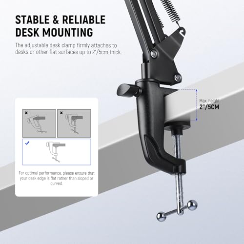 NEEWER Microphone Arm Stand, Suspension Scissor Boom Mic Arm Desk Mount with Clip & 3/8" to 5/8" Adapter Compatible with Blue Yeti Snowball HyperX QuadCast SoloCast Shure, Max Load 3.3 lbs, MS006 | Clip, 3/8" to 5/8" Adapter, Compatible with Blue Yeti Sno