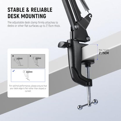 NEEWER Microphone Arm Stand, Suspension Scissor Boom Mic Arm Desk Mount with Clip & 3/8" to 5/8" Adapter Compatible with Blue Yeti Snowball HyperX QuadCast SoloCast Shure, Max Load 3.3 lbs, MS006 | Clip, 3/8" to 5/8" Adapter, Compatible with Blue Yeti Sno