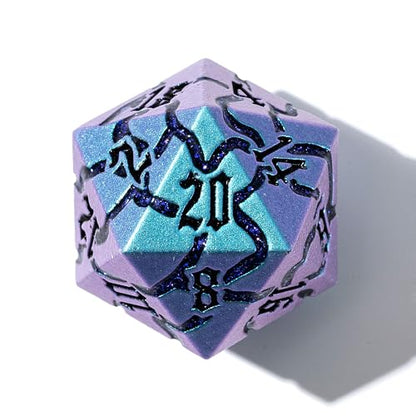 Metal Dice for DND - Ancient Cracked – Blue Shift Purple Glitter Cracks | Beautiful 7pc Polyhedral Dice Set, Smooth Rolling, Role Playing Games (RPG), Compatible with D&D, for Dungeons and Dragons - color: Blue Purple With Purple Glitter