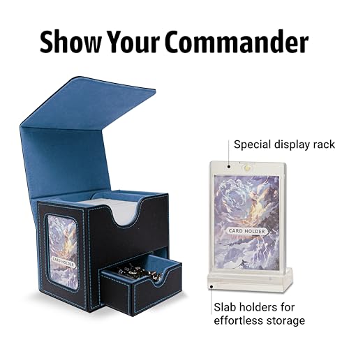Commander Deck Box for MTG with Dice Tray - Card Deck Box Fits 100 Double-Sleeved Cards & 35PT Card Brick with Commander Display & Magnetic Holder for TCG/CCG Games-Black/Blue - color: Black Blue