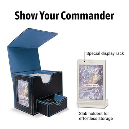 Commander Deck Box for MTG with Dice Tray - Card Deck Box Fits 100 Double-Sleeved Cards & 35PT Card Brick with Commander Display & Magnetic Holder for TCG/CCG Games-Black/Blue - color: Black Blue