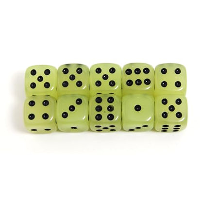 Smartdealspro 10-Pack D6 Six Sided Glow in The Dark Dice Die for DND, MTG, RPG, Tenzi, Farkle, Yahtzee, Bunco, Teaching Math, Table Board Game - size: 14mm(10pcs)