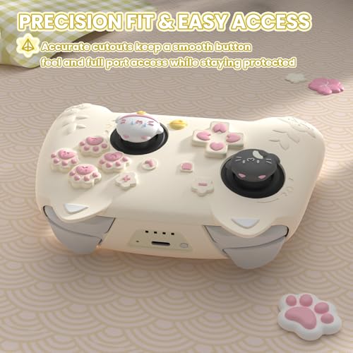 PlayVital for Nintendo Switch 2 Pro Controller Silicone Cover – Cherry Blossoms Kitten Cute Protective Skin Case for Switch 2 Pro Controller w/Back Button Cap & Thumb Grip & Sticker - Antique Yellow - color: Antique Yellow