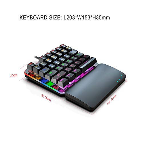 One Handed Mechanical Gaming Keyboard, RGB LED Backlit Half Keyboard Multimedia Function Key Portable Mini Single Gamer Keypad with Wrist Rest for PC/Laptop
