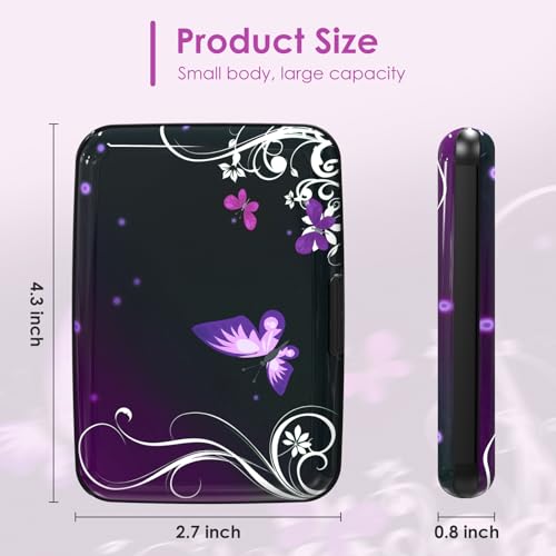 Credit Card Holder Mini, Purple Butterfly RFID Blocking Aluminum Wallet Slim Metal Hard Case Travel Wallet ID Case for Women Men - color: Purple Butterfly