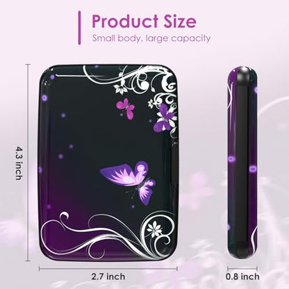 Credit Card Holder Mini, Purple Butterfly RFID Blocking Aluminum Wallet Slim Metal Hard Case Travel Wallet ID Case for Women Men - color: Purple Butterfly