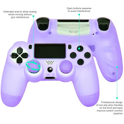 Purple Glitter Anti-Slip Protective Silicone Cover Skin Compatible with PS4/Slim/Pro Controller,8 PCS Glitter Thumb Grips Caps and 2 Grips Caps. - color: Glitter Purple