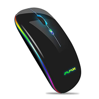 MMK Wireless Bluetooth Mouse, 2.4G Rechargeable Optical Mouse for Laptop | LED Slim Dual Mode (Bluetooth 5.0 and 2.4G) Wireless Mouse for Laptop, PC, Mac OS, Android, Windows (Black) - color: Black